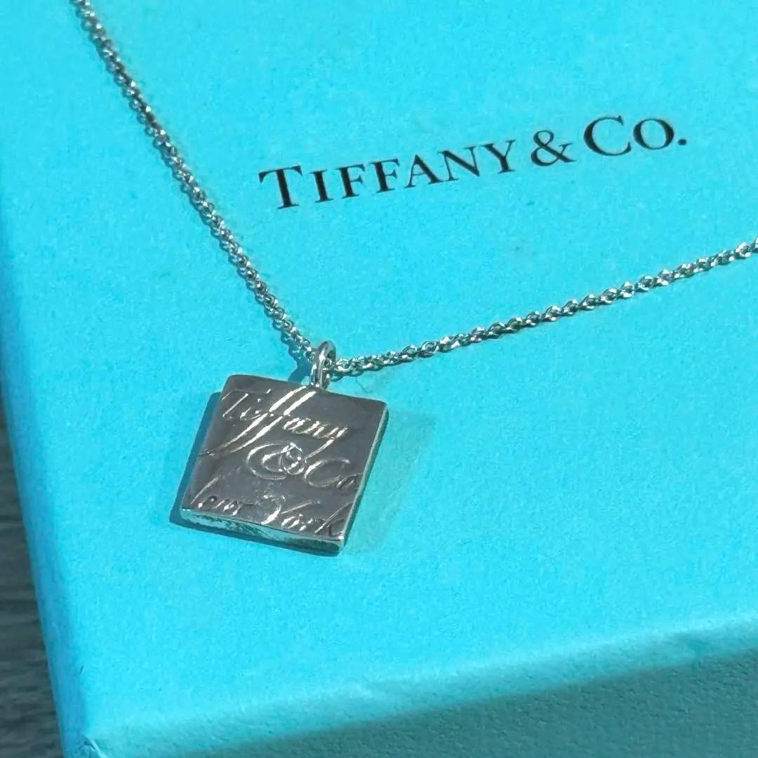 ティファニー　ノーツ　プレート　スクエア　ネックレス　Ag925