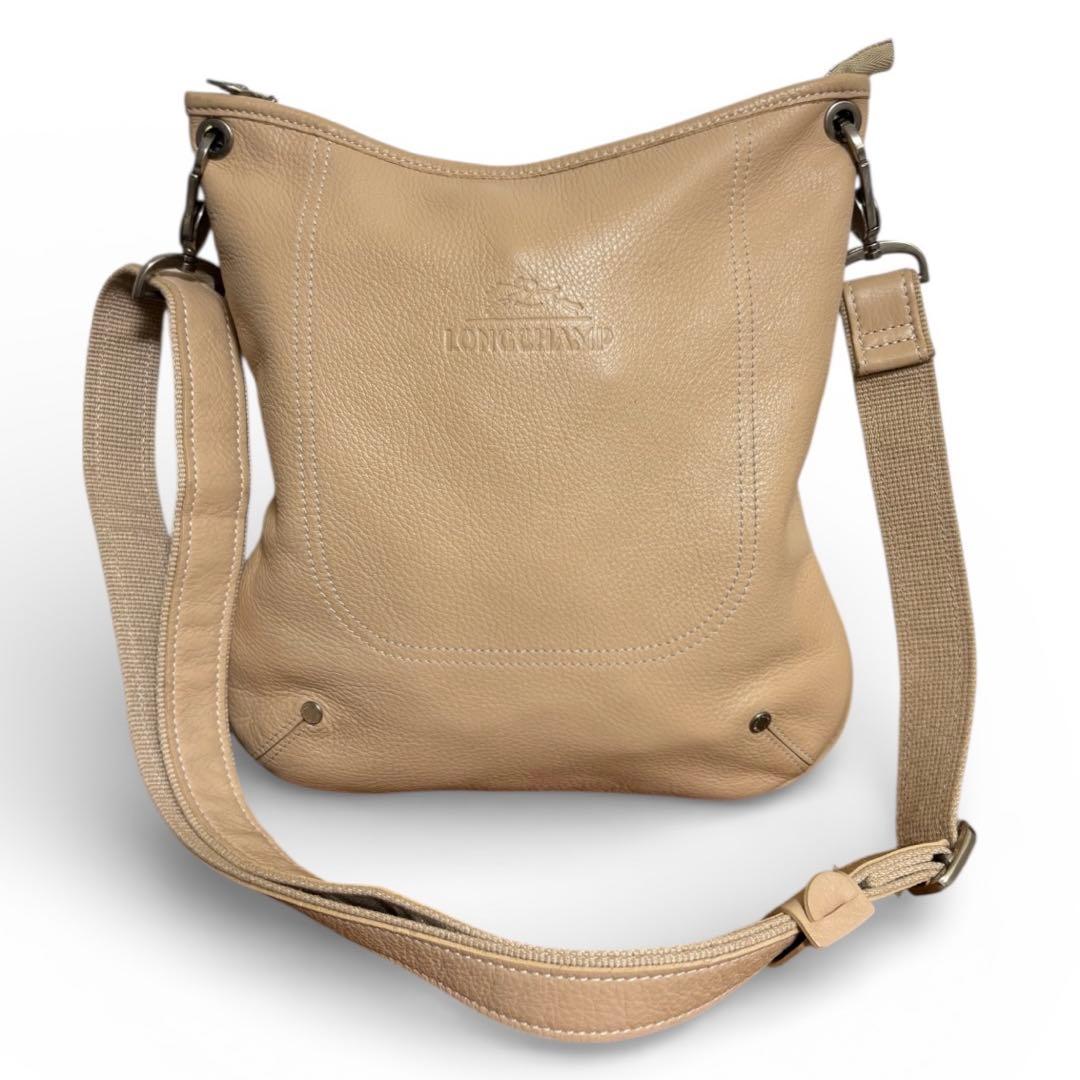 ロンシャン　Longchamp レザー ショルダーバッグ 明るいベージュ 美品