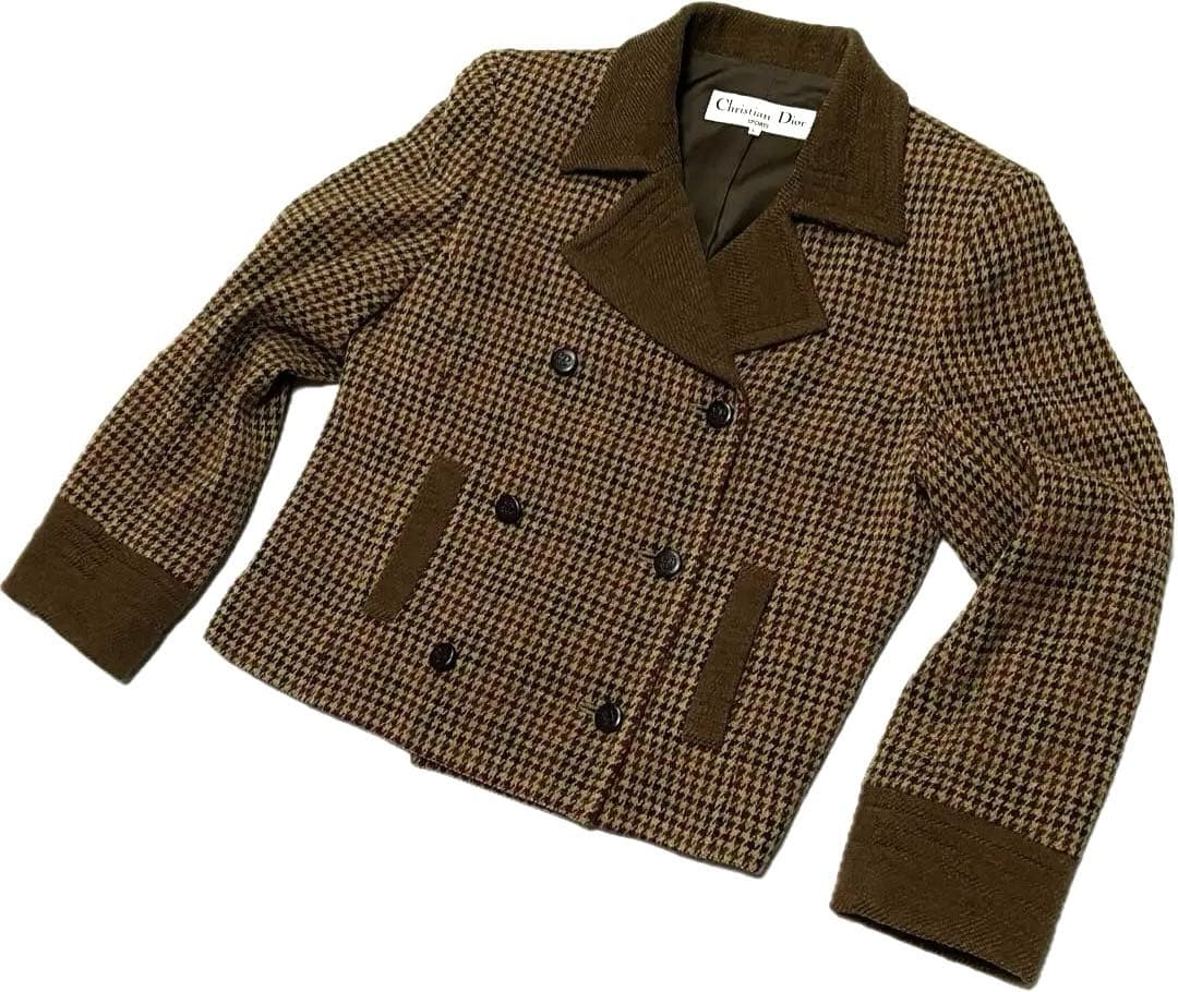 90s クリスチャンディオール/英国風/ウール チェック ツイードジャケット L