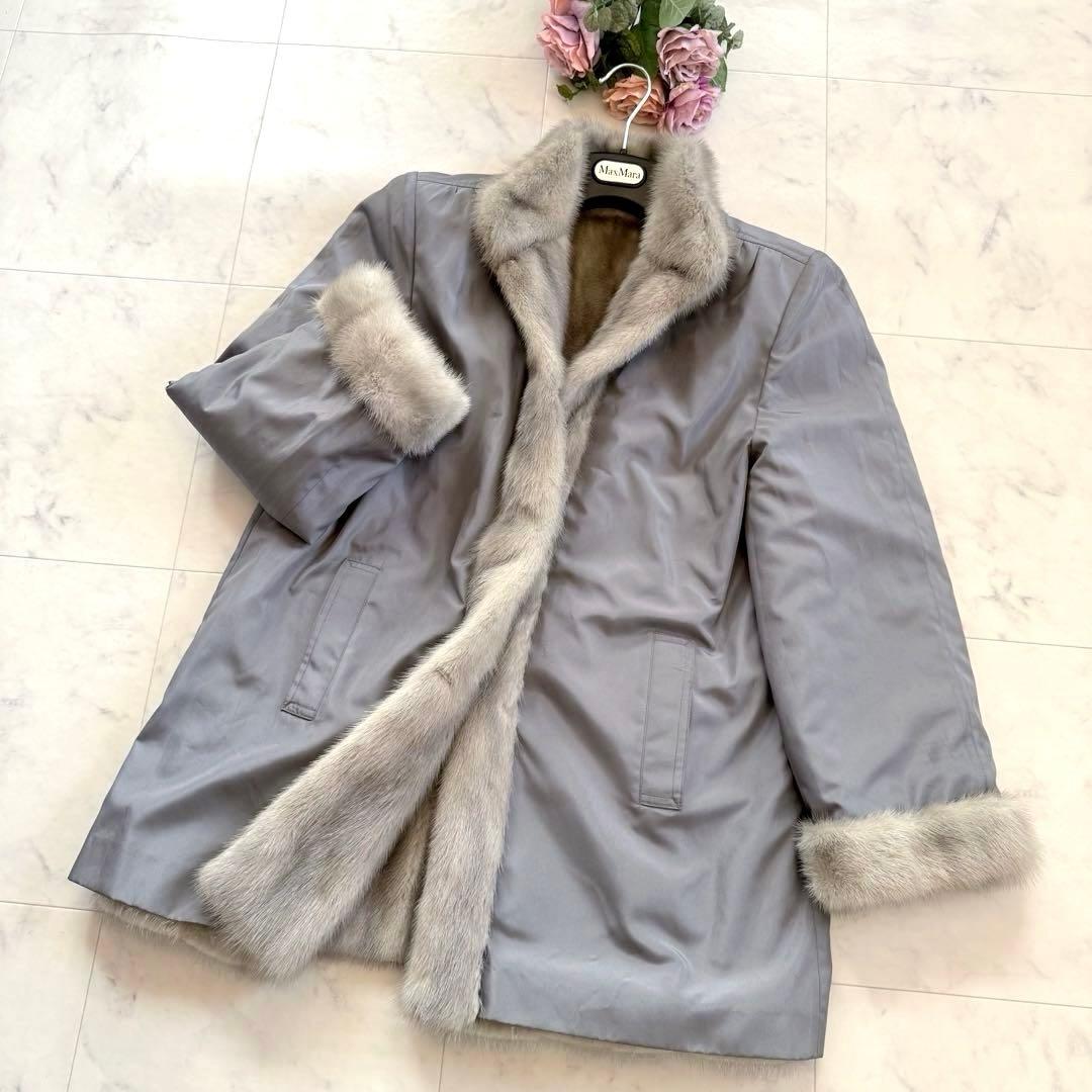 希少 サファイアミンク リバーシブル リアルファーコート ショールカラー 毛皮