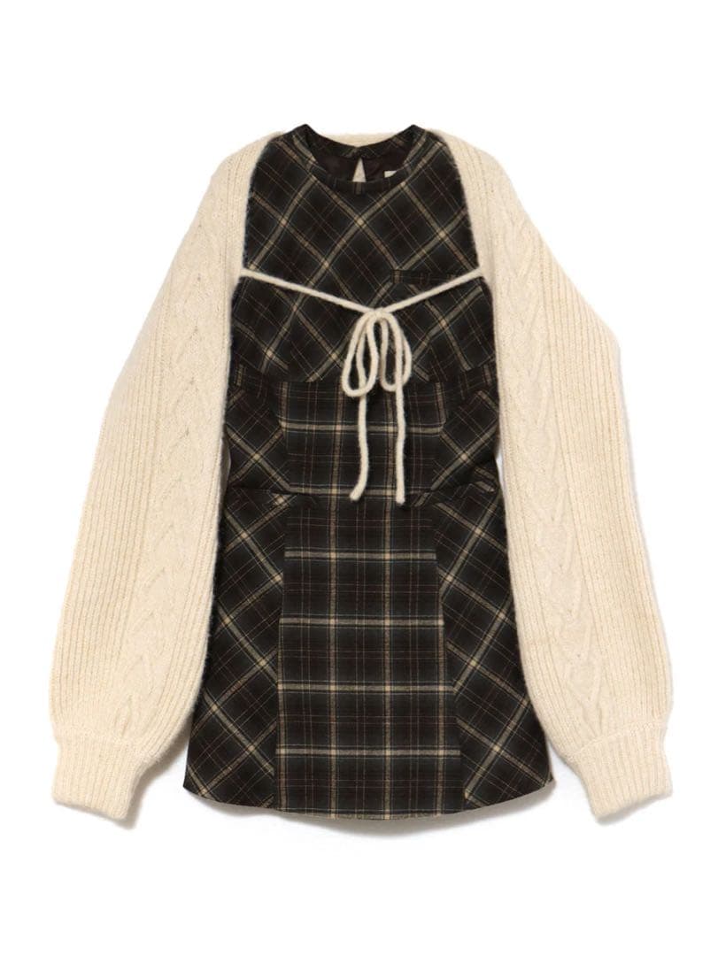 ワンピース andmary Mimi check set mini dress brown