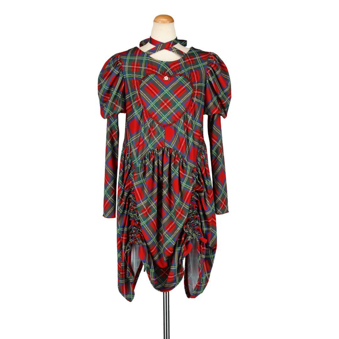 HEIHEI ヘイヘイ リボンワンピース RED 赤チェックロングワンピース