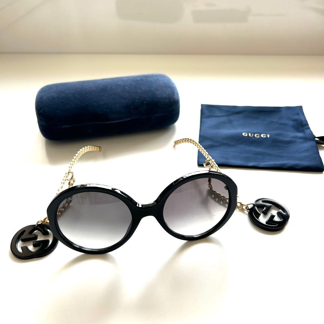 極美品！グッチ GUCCI サングラス　チェーン　インターロッキング チャーム付