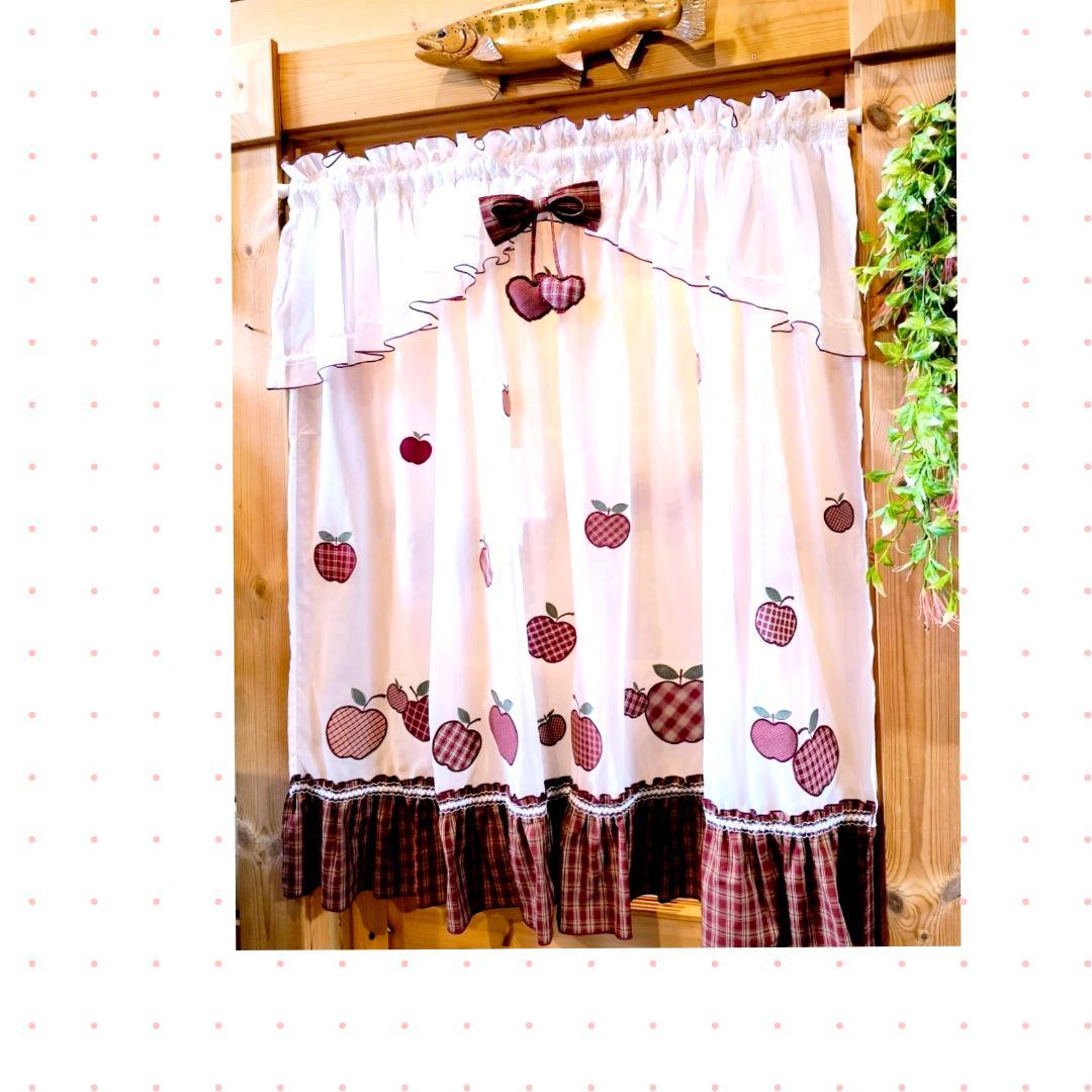 ⭐️アメリカンカントリー雑貨❤ෆりんごෆいっぱい☘️レースカフェカーテン✮ロング