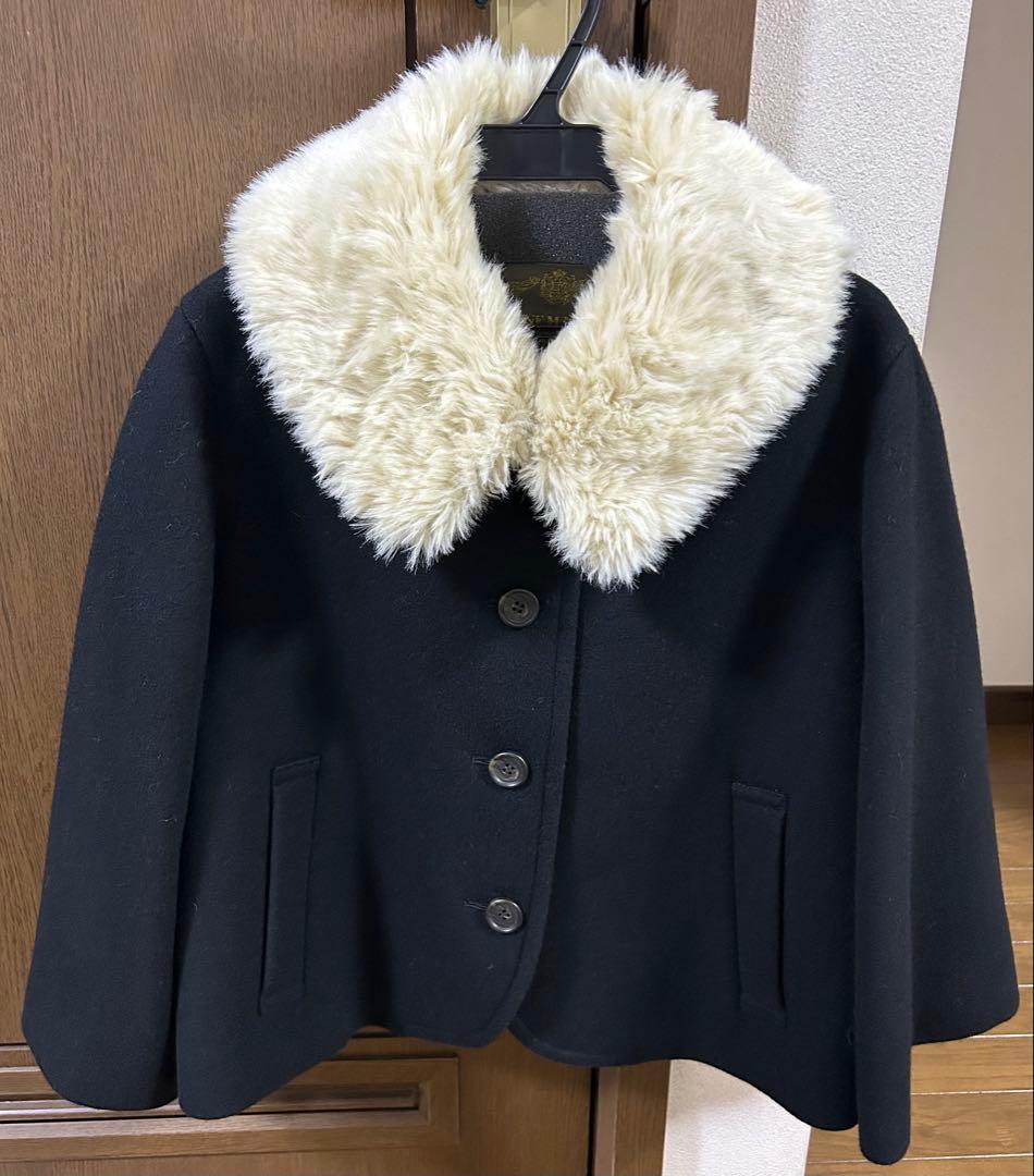 ジェーンマープル　ラムメルトンファーカラーケープジャケット　ブラック