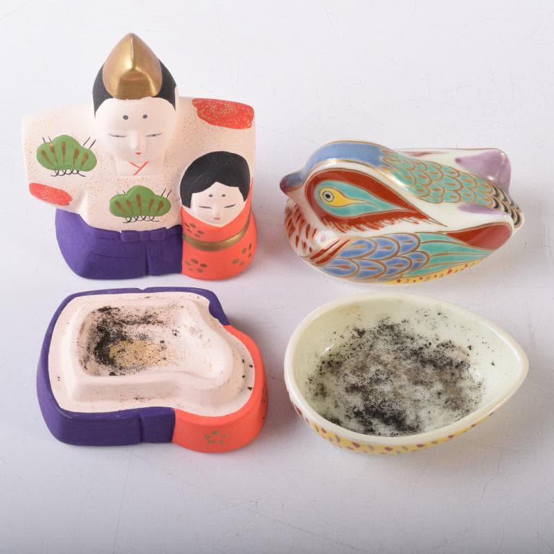 茶道具　楽山作　立雛他　干支　水鳥など　色絵香合　6点まとめて　N　8222