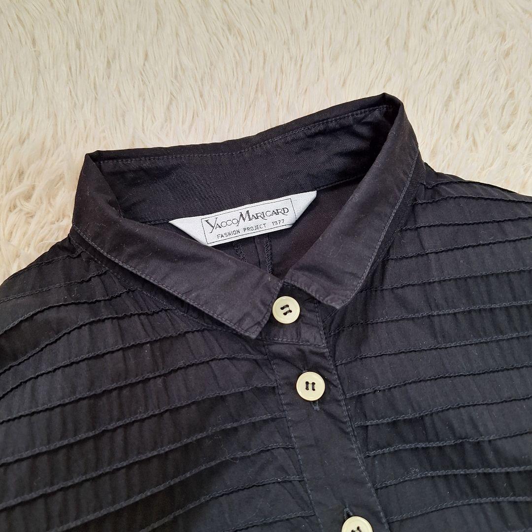 ヤッコマリカルド　横ピンタックコットンシャツワンピース　ブラック　ゆったり