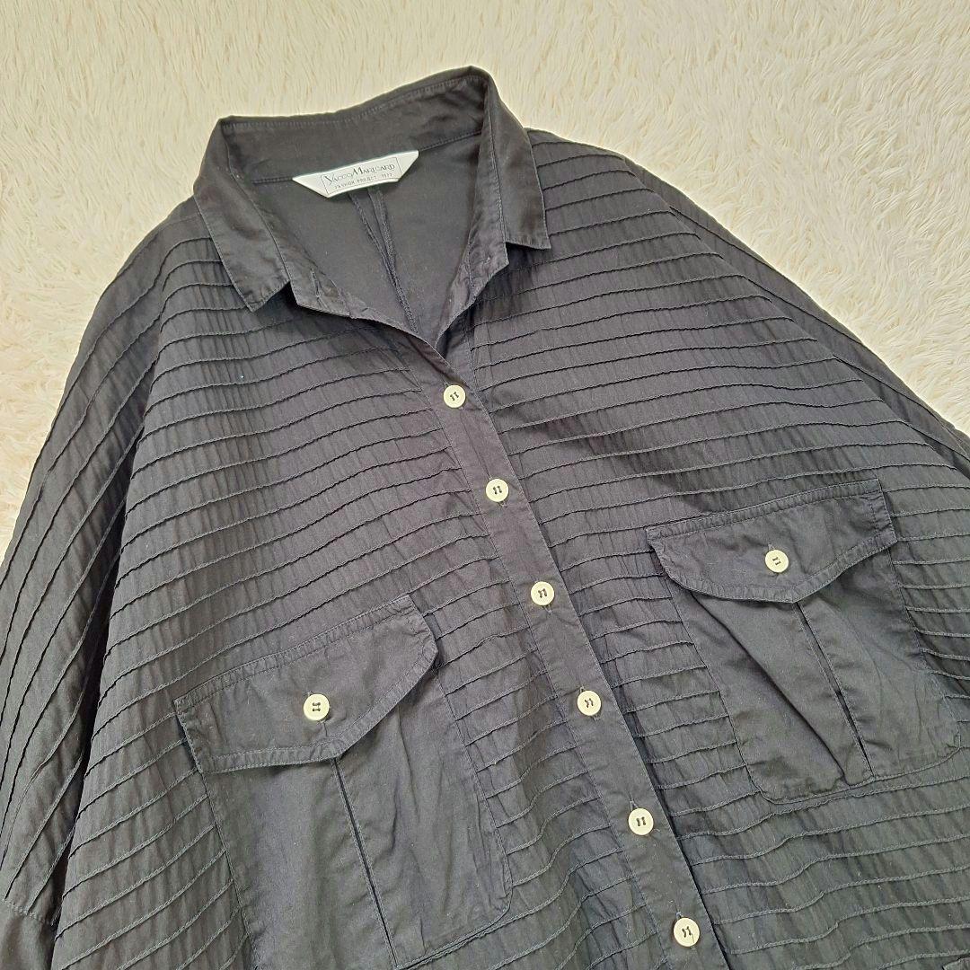 ヤッコマリカルド　横ピンタックコットンシャツワンピース　ブラック　ゆったり