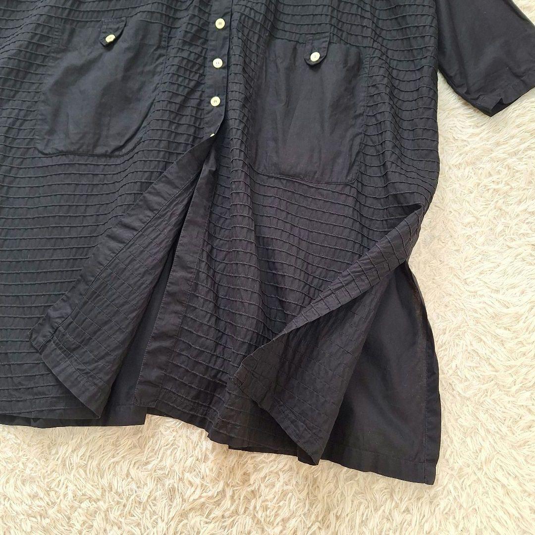 ヤッコマリカルド　横ピンタックコットンシャツワンピース　ブラック　ゆったり