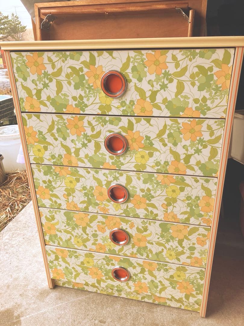 昭和レトロ レトロポップ 超美品 タンス 収納ケース 引き出し 花柄 グリーン