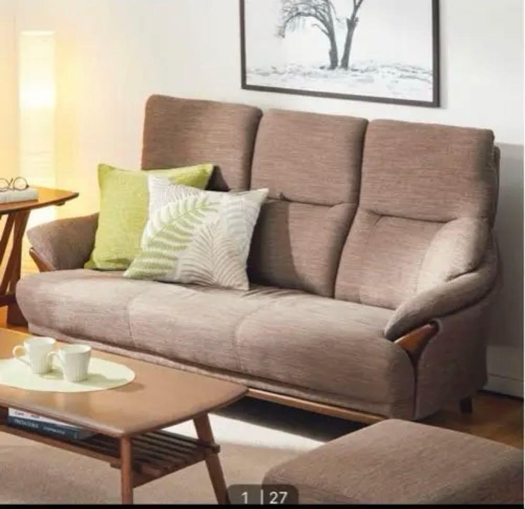 ニトリ　一回使用　3人掛け布張りソファ(コウテイ3DR-DMO) ダークモカ