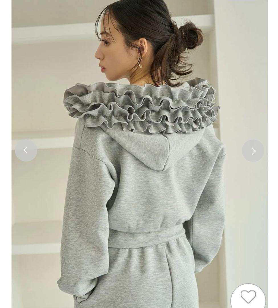 あやちsnidelフリルショートジップパーカー　グレー