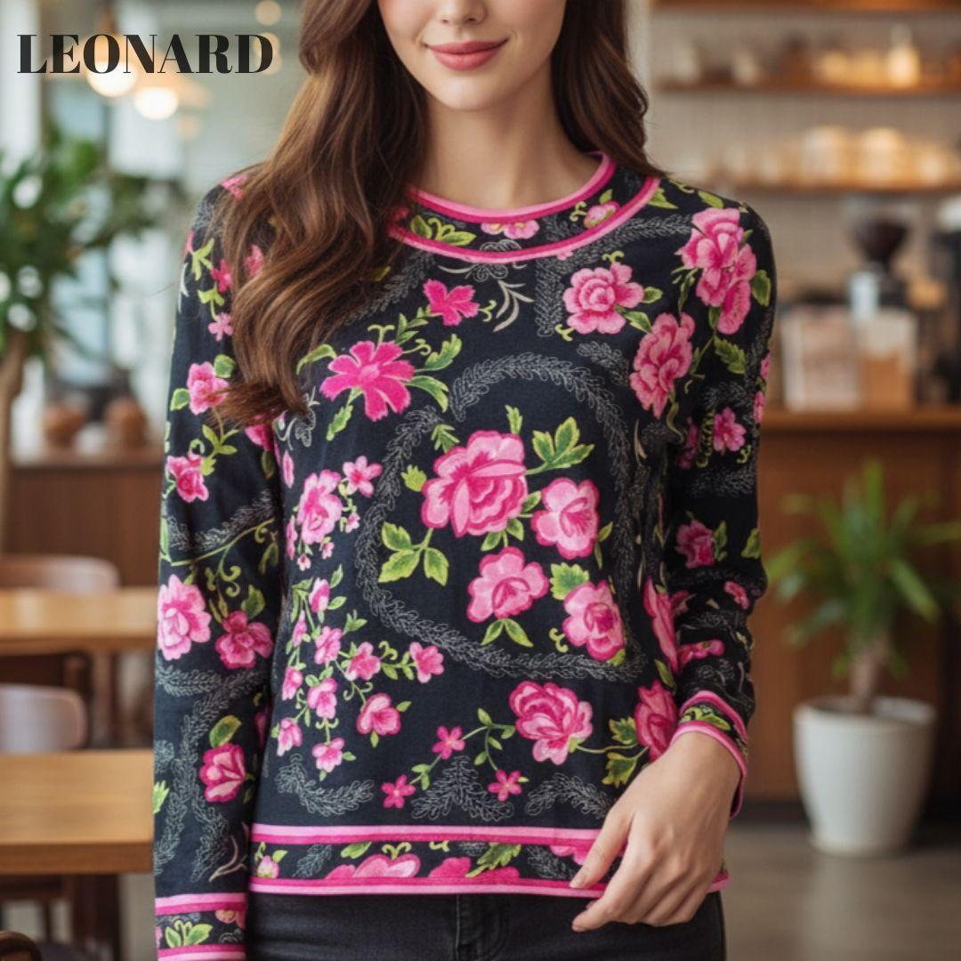 【極美品】LEONARD レオナール花柄 ウールxシルク混カットソー M 日本製