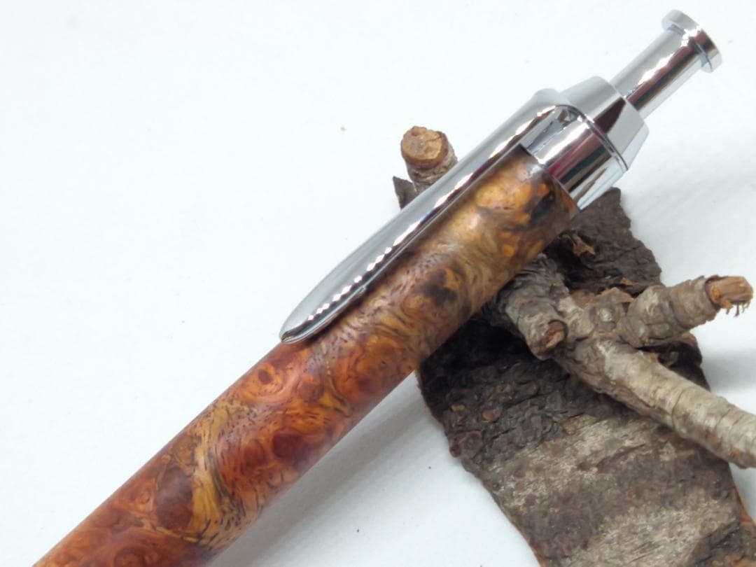 【美しい紅白本花梨瘤】三神ボール1000金具　木軸　手作り　木のボールペン