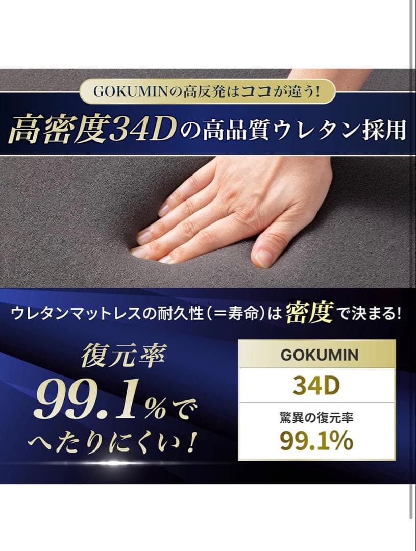 GOKUMIN プレミアムグランマットレス 10cm 極眠　セミダブル