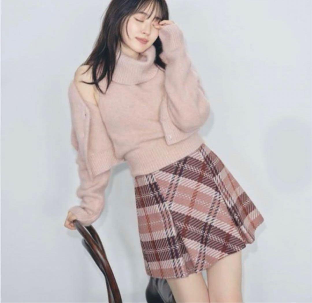 SNIDEL ロービングチェックミニスカート ピンク サイズ1