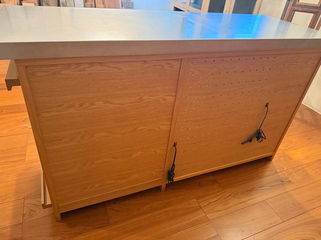 【展示品】※値下げ※オーダーメイド家具　木製キッチンカウンター ステンレス天板