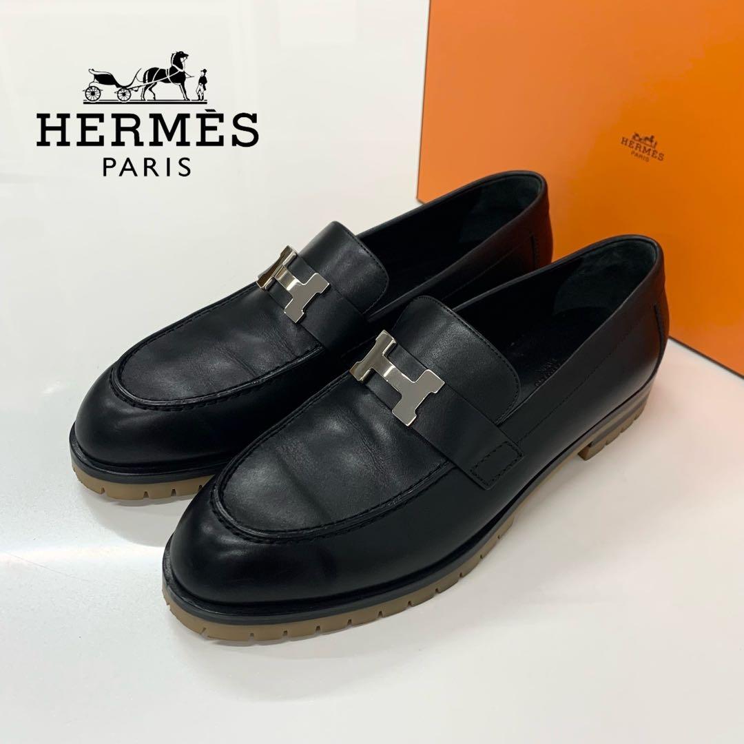 エルメス フォーブル H金具 レザー ローファー ブラック