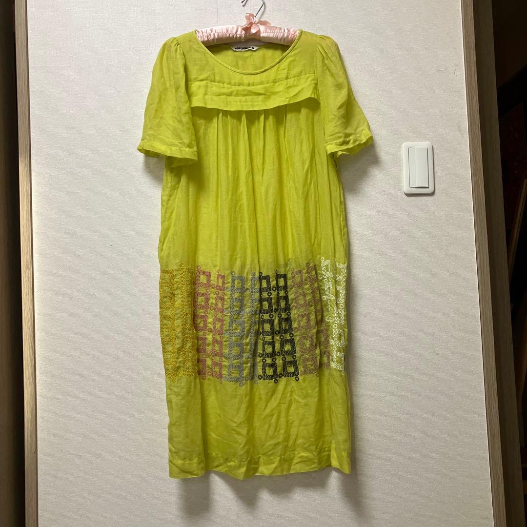 mina perhonen 刺繍入り ライトグリーンチュニック 半袖