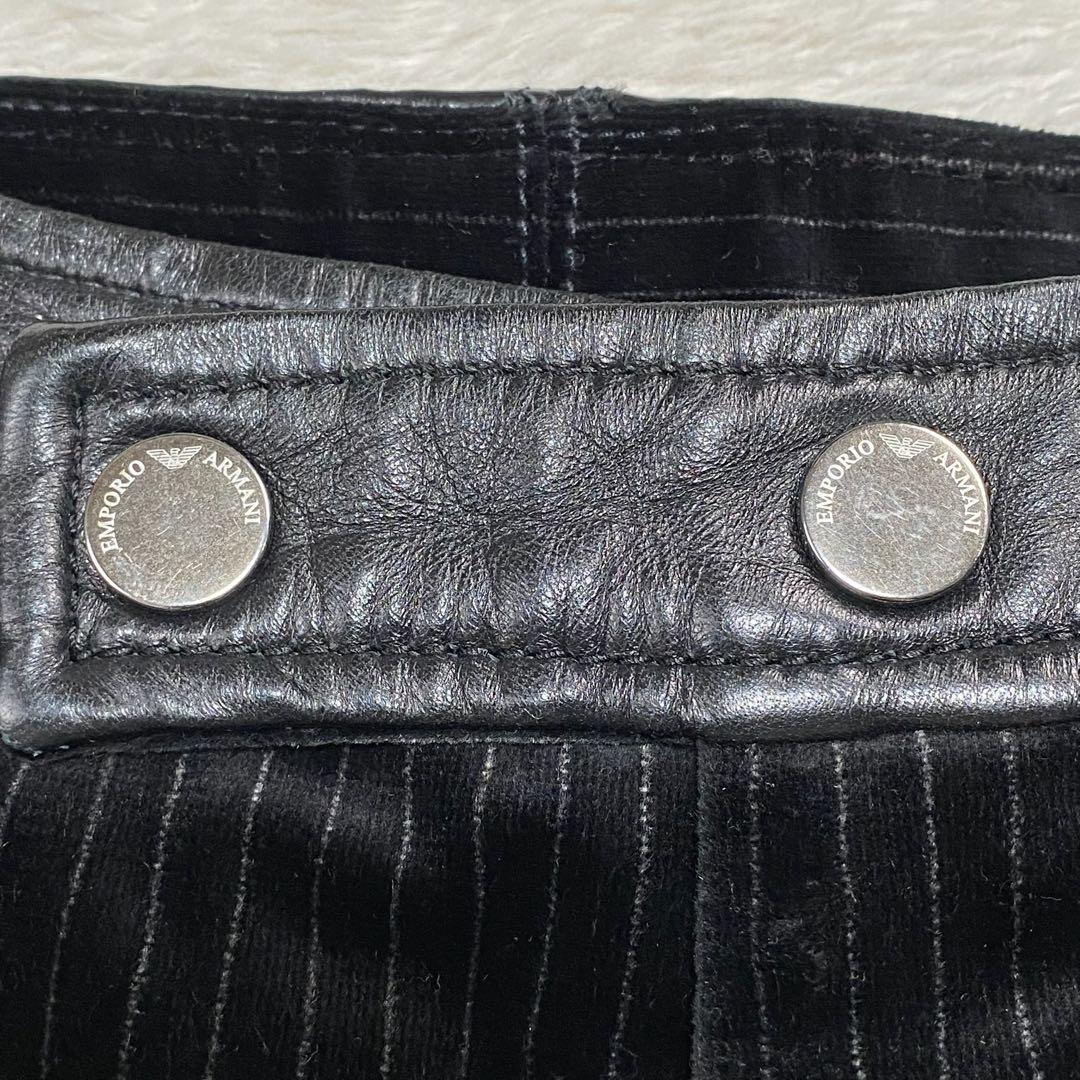 EMPORIO ARMANI ベロアスラックス　ストライプ　ストレート　レザー