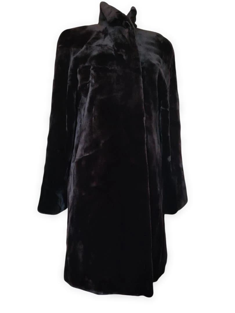 2 超美品　グレ　GRES シェアードミンク　ファーコート　ロング　黒