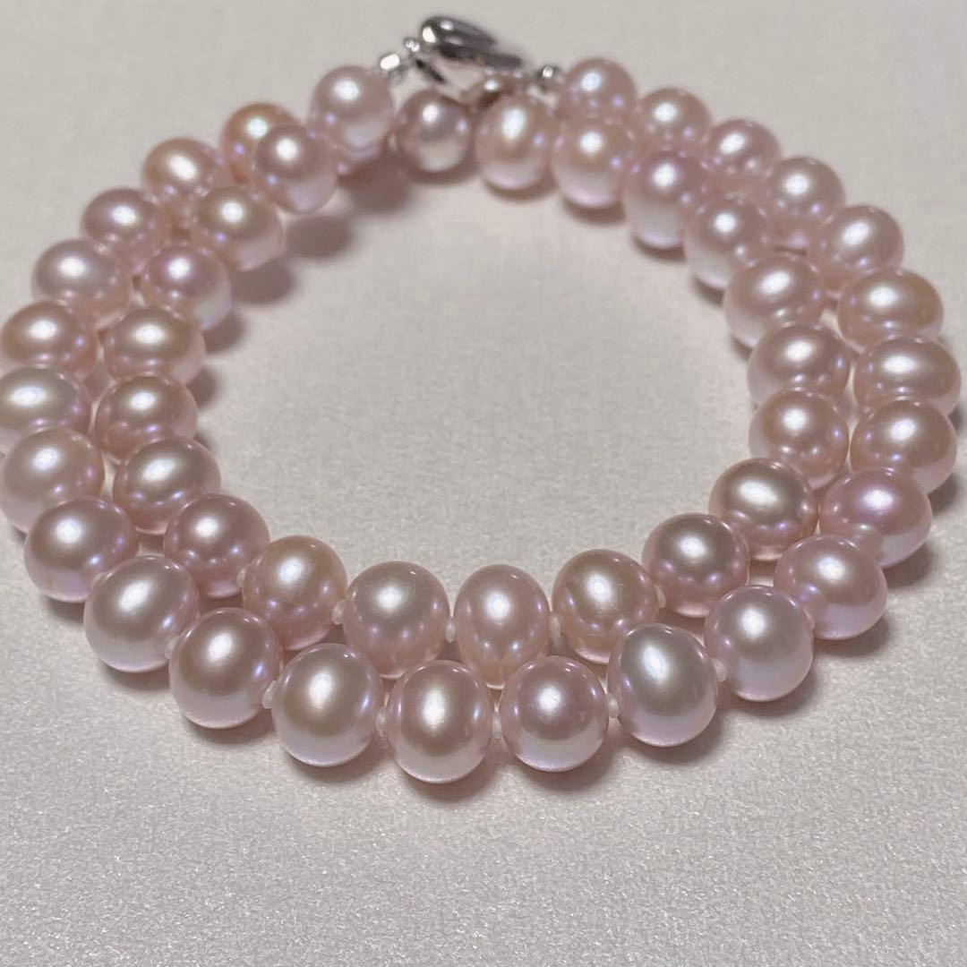 【 大珠 希少 】 本真珠 ピンク パール ネックレス SILVER刻印