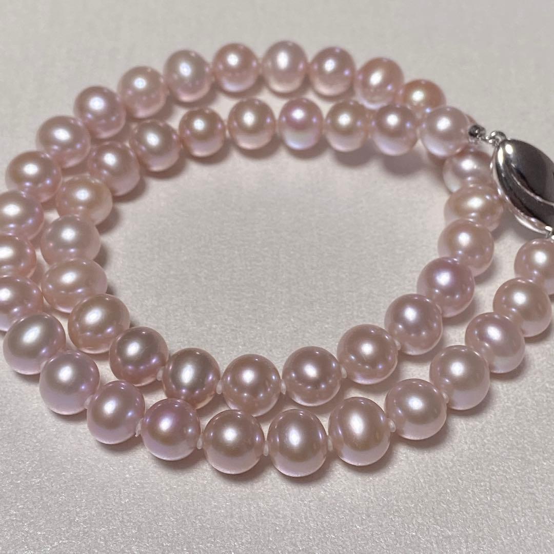 【 大珠 希少 】 本真珠 ピンク パール ネックレス SILVER刻印
