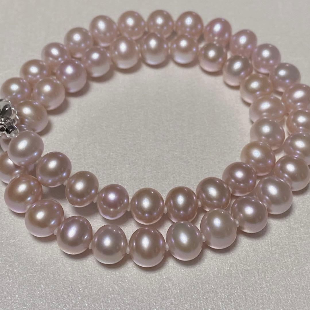 【 大珠 希少 】 本真珠 ピンク パール ネックレス SILVER刻印