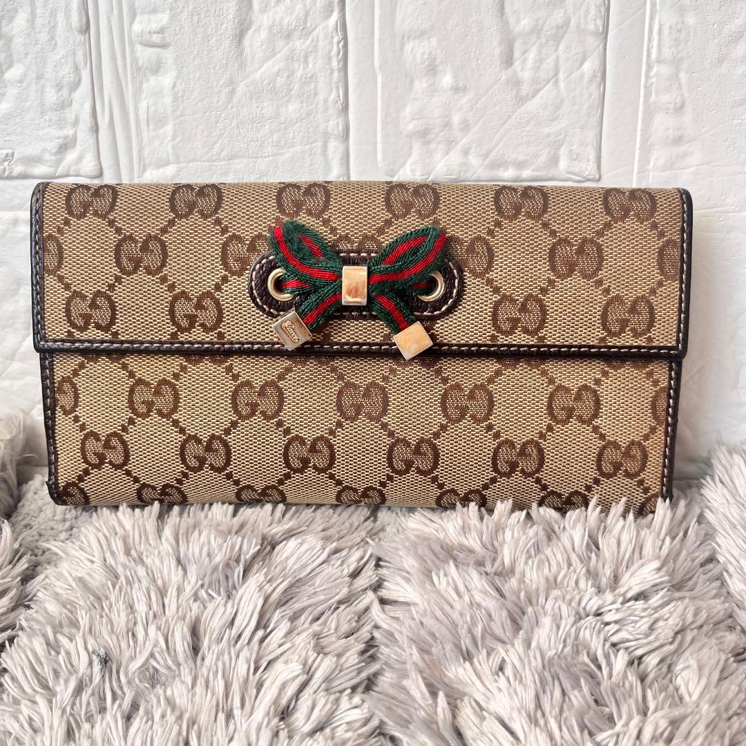 良品✨GUCCI プリンシー　GGキャンバス　ブラウン　シェリーライン　長財布