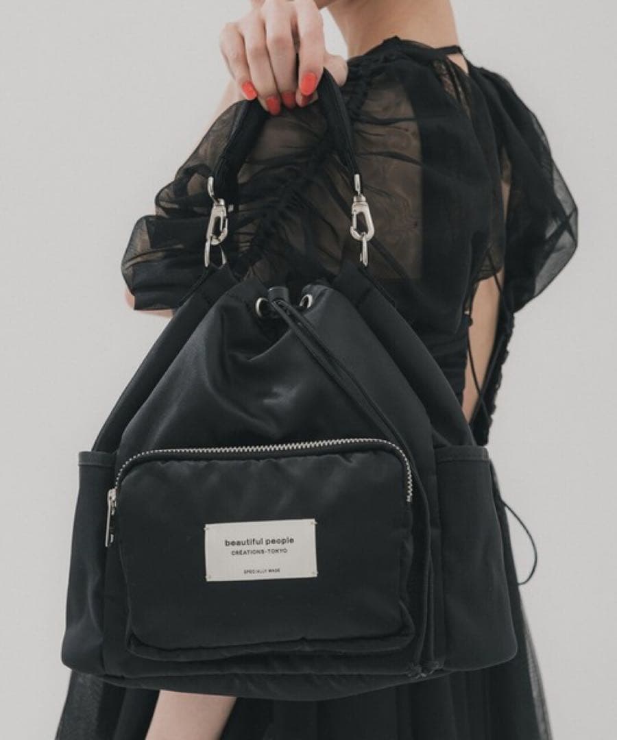 美品 beautiful people ナイロン巾着バッグ STUDIOUS別注