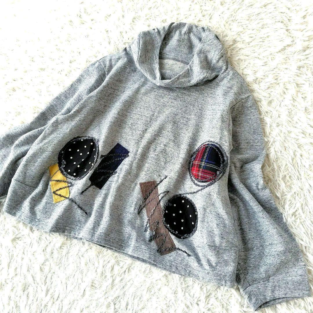 美品 センソユニコ 慈雨 ジウ プルオーバー 異素材 パッチワーク グレー 40