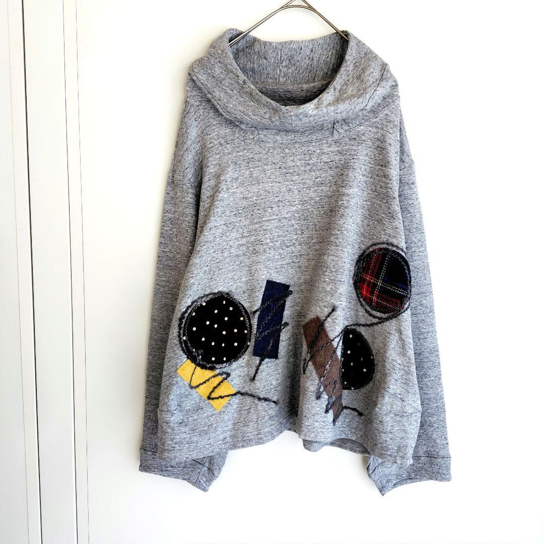 美品 センソユニコ 慈雨 ジウ プルオーバー 異素材 パッチワーク グレー 40