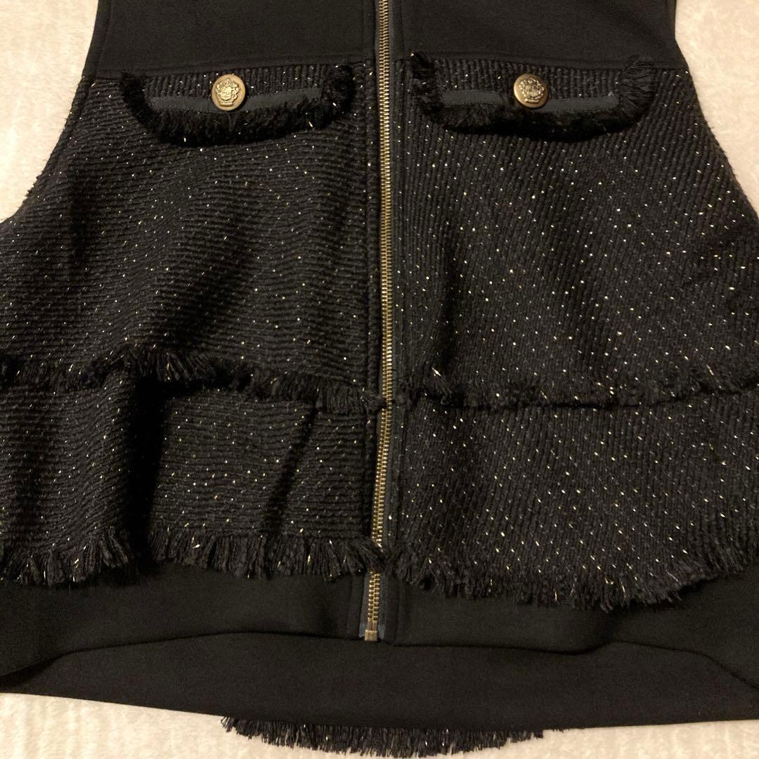 【現行品】美品 vin バックフリルツイードベスト ブラック YAMADAYA