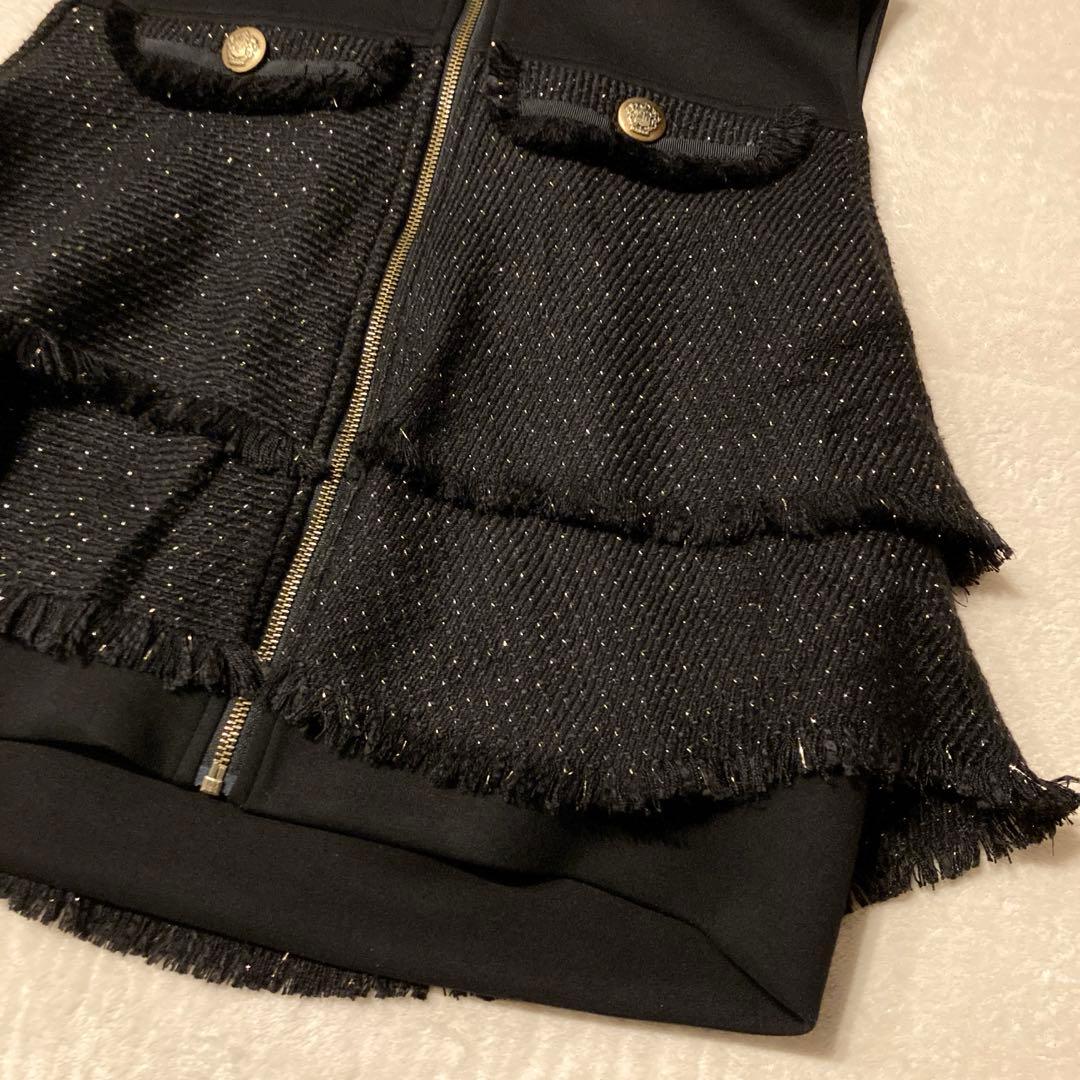 【現行品】美品 vin バックフリルツイードベスト ブラック YAMADAYA