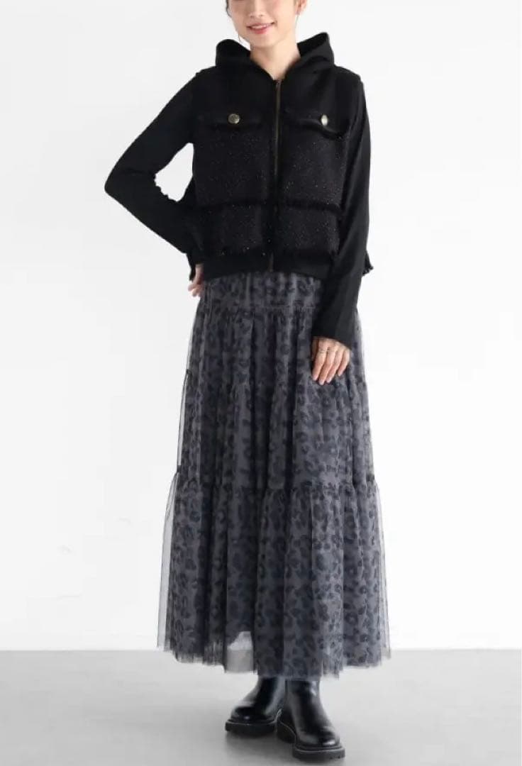 【現行品】美品 vin バックフリルツイードベスト ブラック YAMADAYA