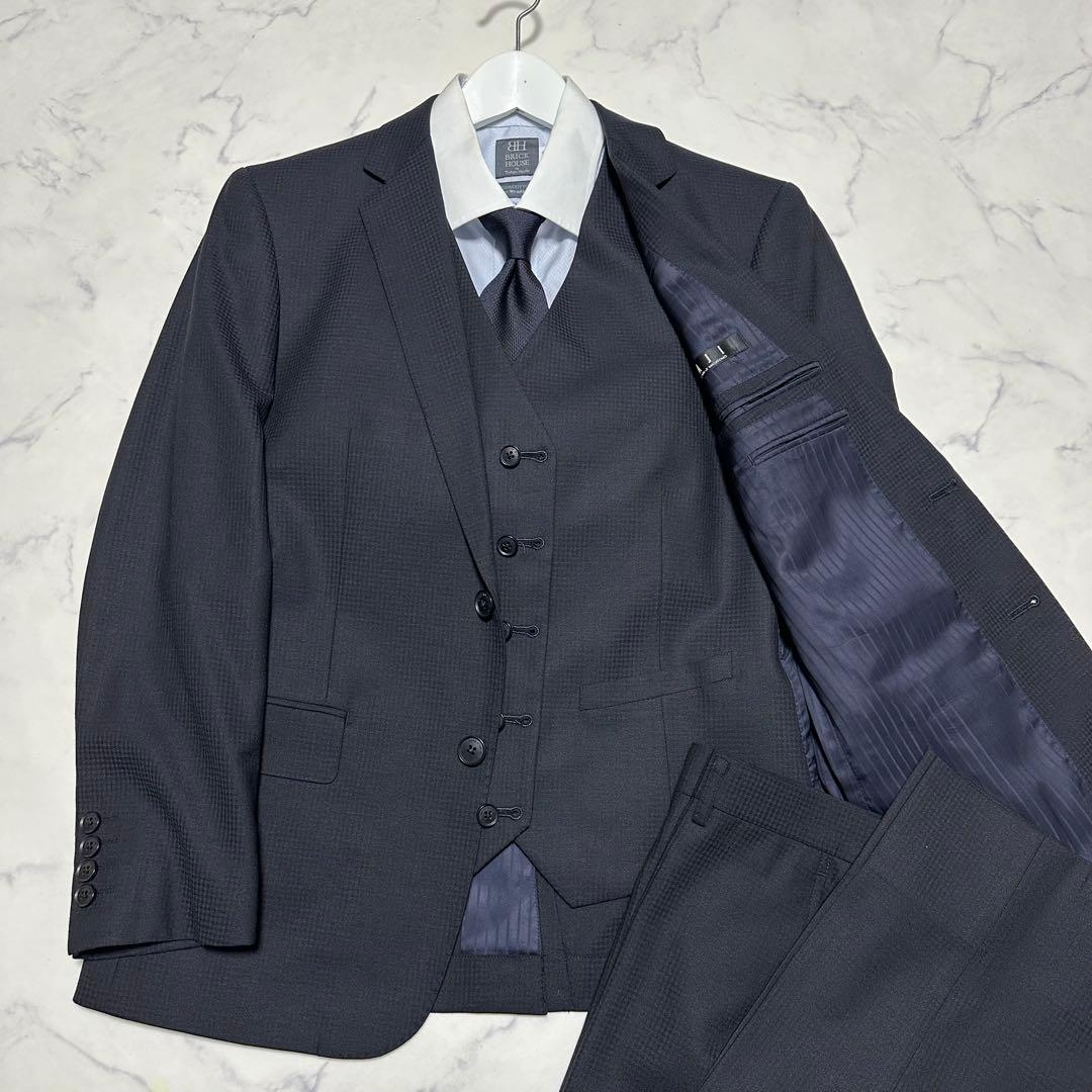 美品　MAJIマジ　3ピーススーツ　ダークネイビー　濃紺　千鳥柄　サイズA5