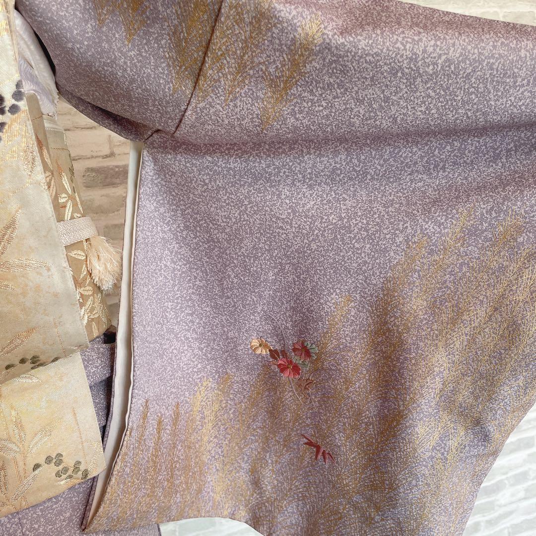 訪問着　フルセット　菊　梅　笹　松　手刺繍　金彩加工　着物　L1