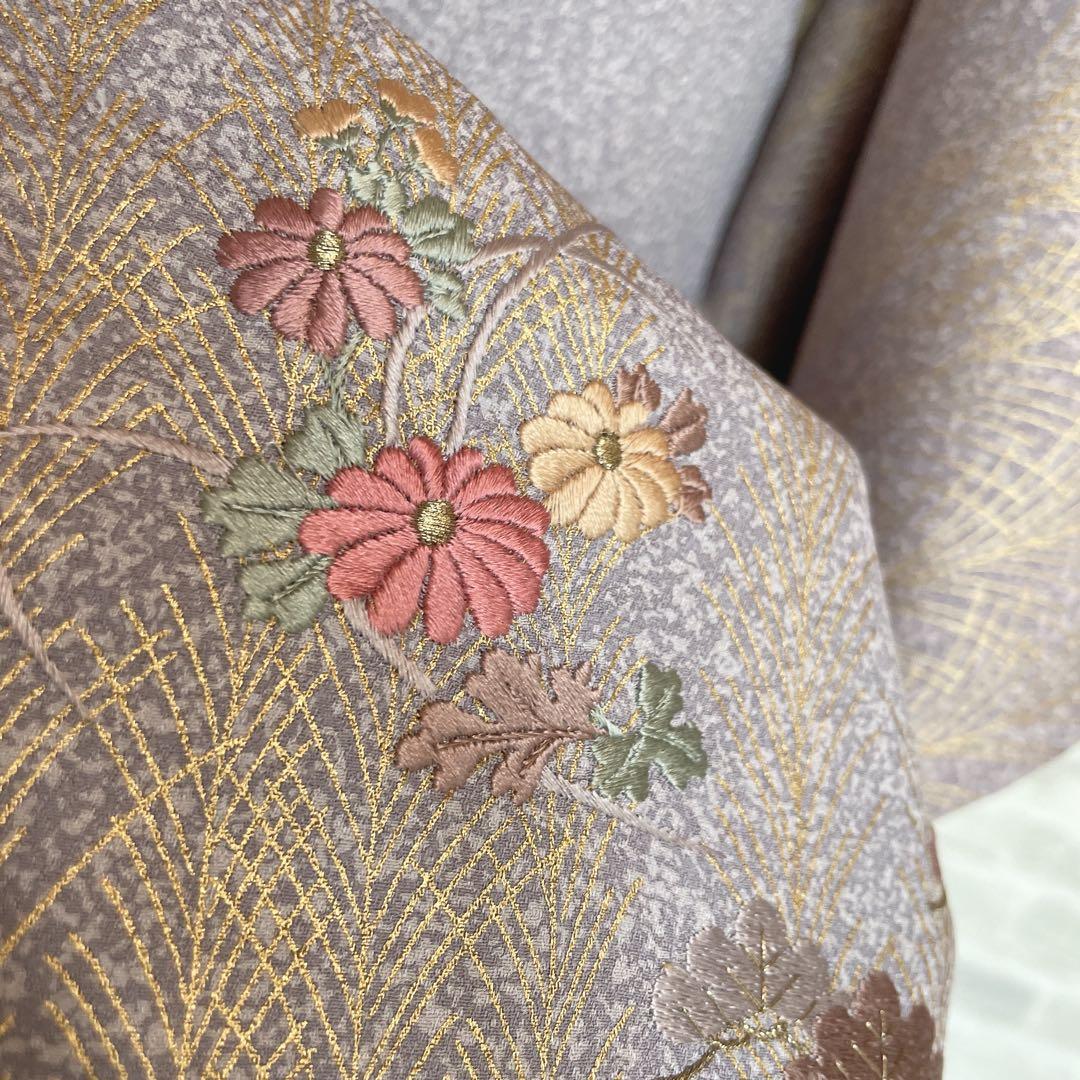 訪問着　フルセット　菊　梅　笹　松　手刺繍　金彩加工　着物　L1
