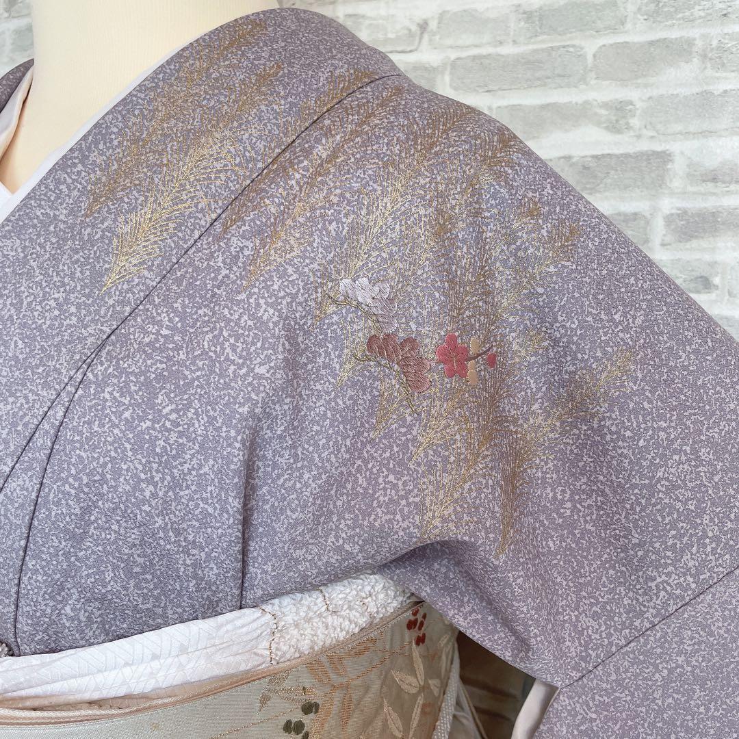 訪問着　フルセット　菊　梅　笹　松　手刺繍　金彩加工　着物　L1