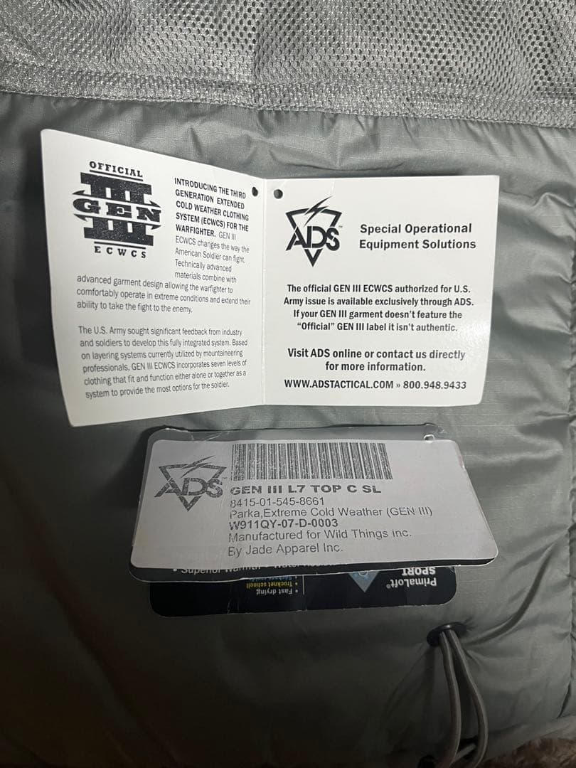 【試着のみ】WILDTHINGS社製 ECWCS GEN3 LEVEL7 S-L