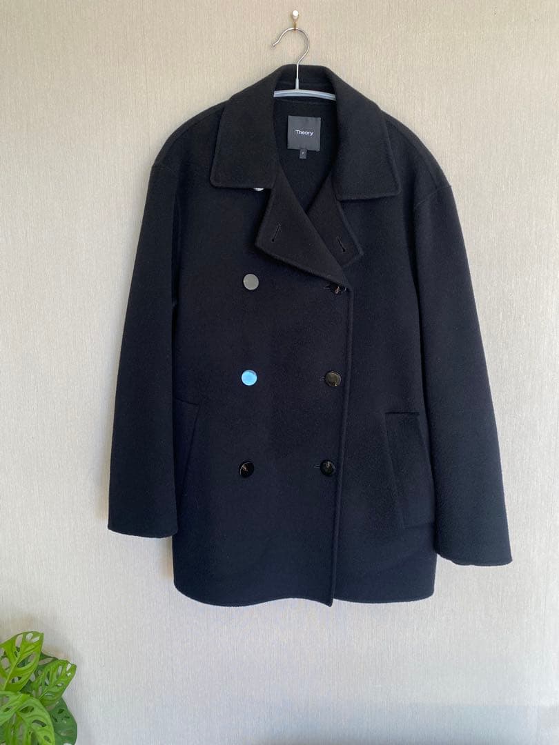 セオリー カシミヤ ダブルフェイス 木製ボタン ピーコート Pコート 黒