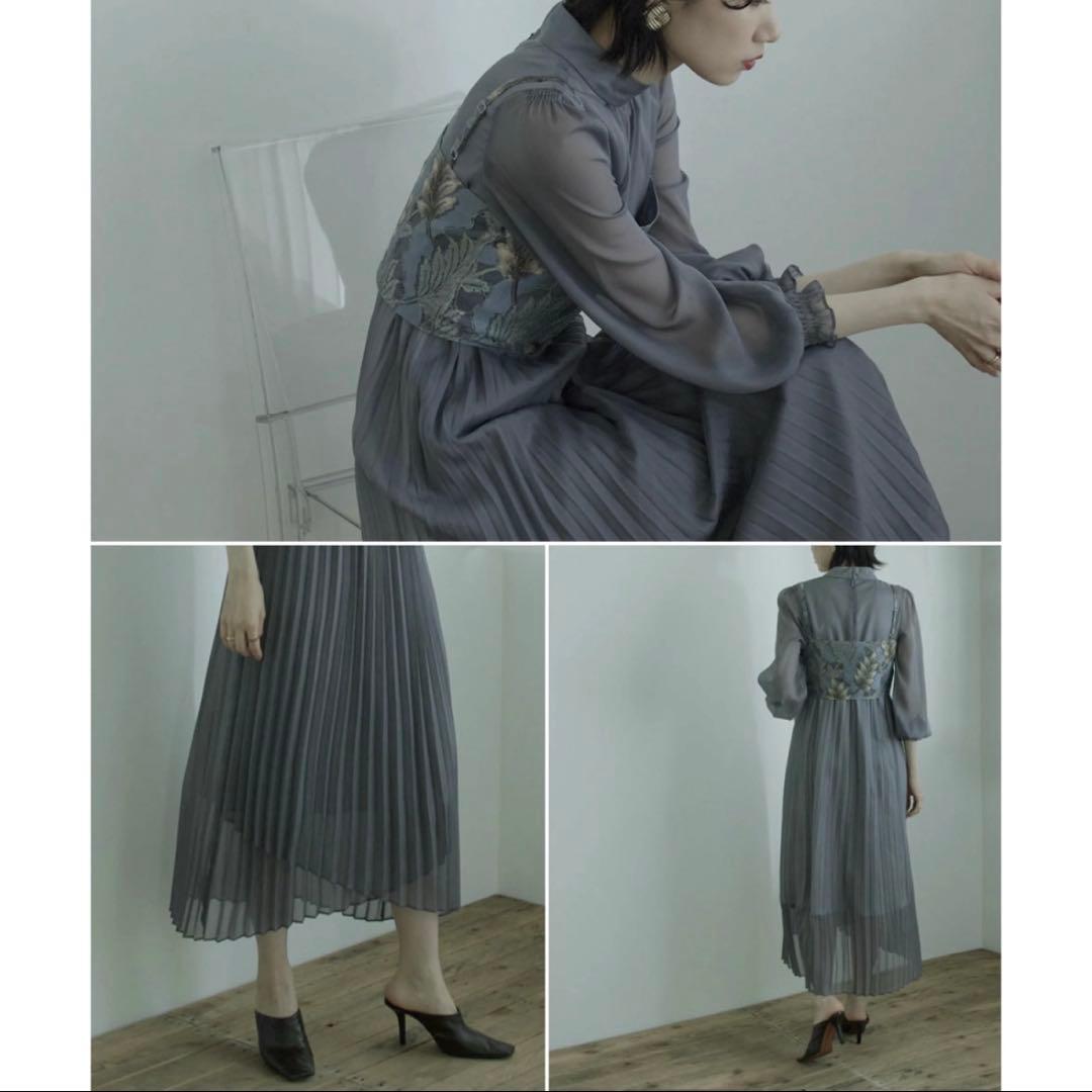 etoll. レースビスチェ×ボトルネックプリーツ結婚式ワンピースドレス