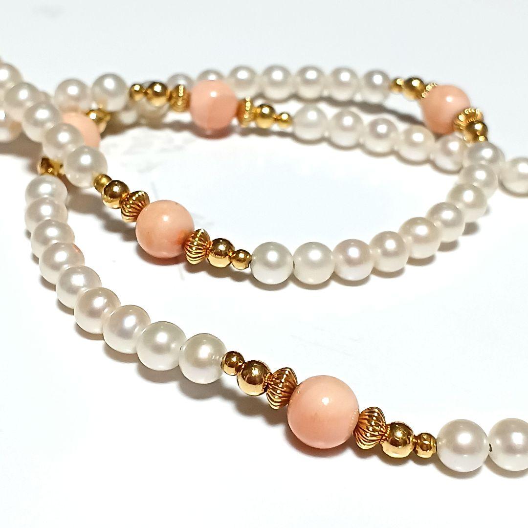 値下げ不可　あこや真珠　ベビーパール　珊瑚　リボン　ネックレス　シルバー