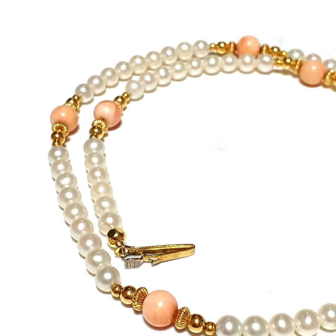 値下げ不可　あこや真珠　ベビーパール　珊瑚　リボン　ネックレス　シルバー