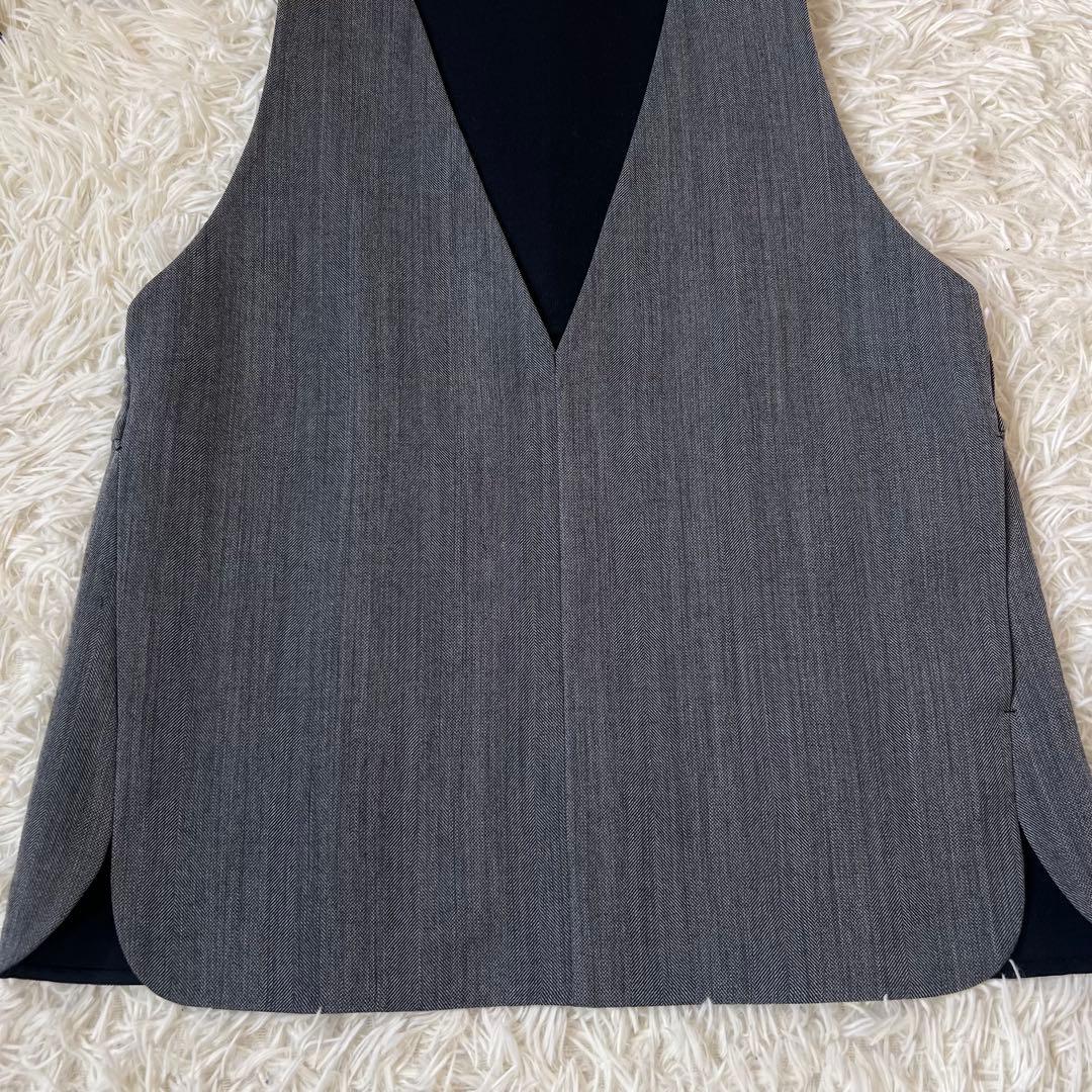 DRAWER ドゥロワー ヘリンボーン ノースリーブ Vネック ジレ ブラウス