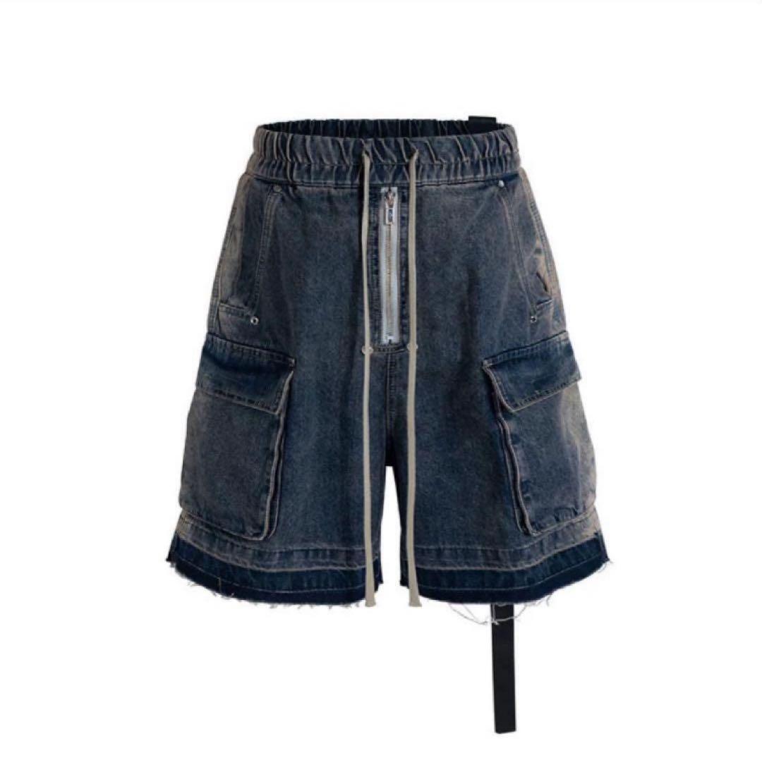 りーー　11/18 XLサイズASTT ウォッシュド6部丈ハーフパンツ藍