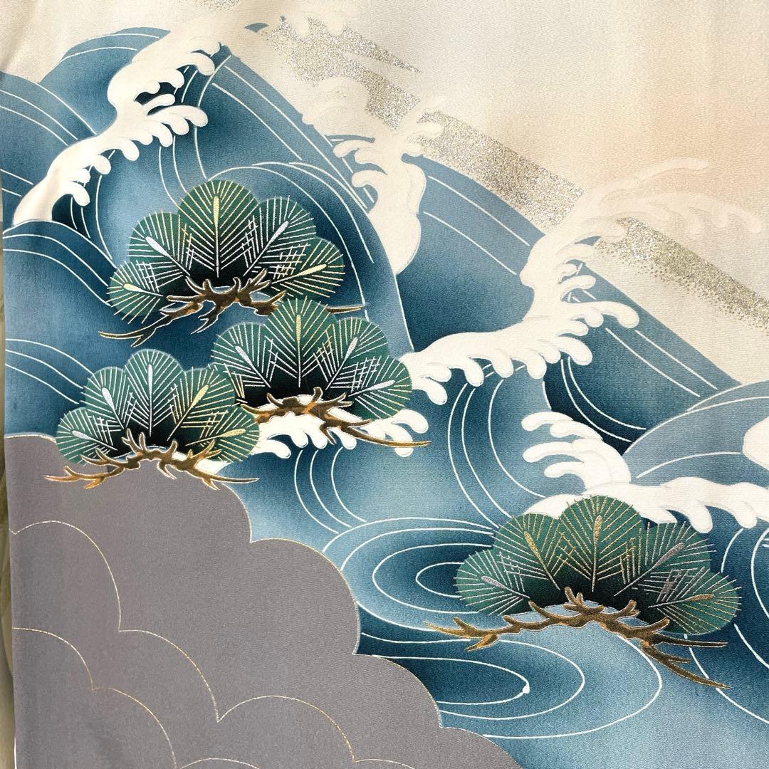 □男児用　正絹祝着　産着　お宮参り　龍虎柄　紺色地　襦袢付