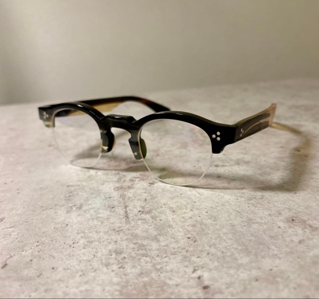 ※一点物 バッファローホーン眼鏡　水牛角　ハーフリム眼鏡　伊達メガネ　サングラス