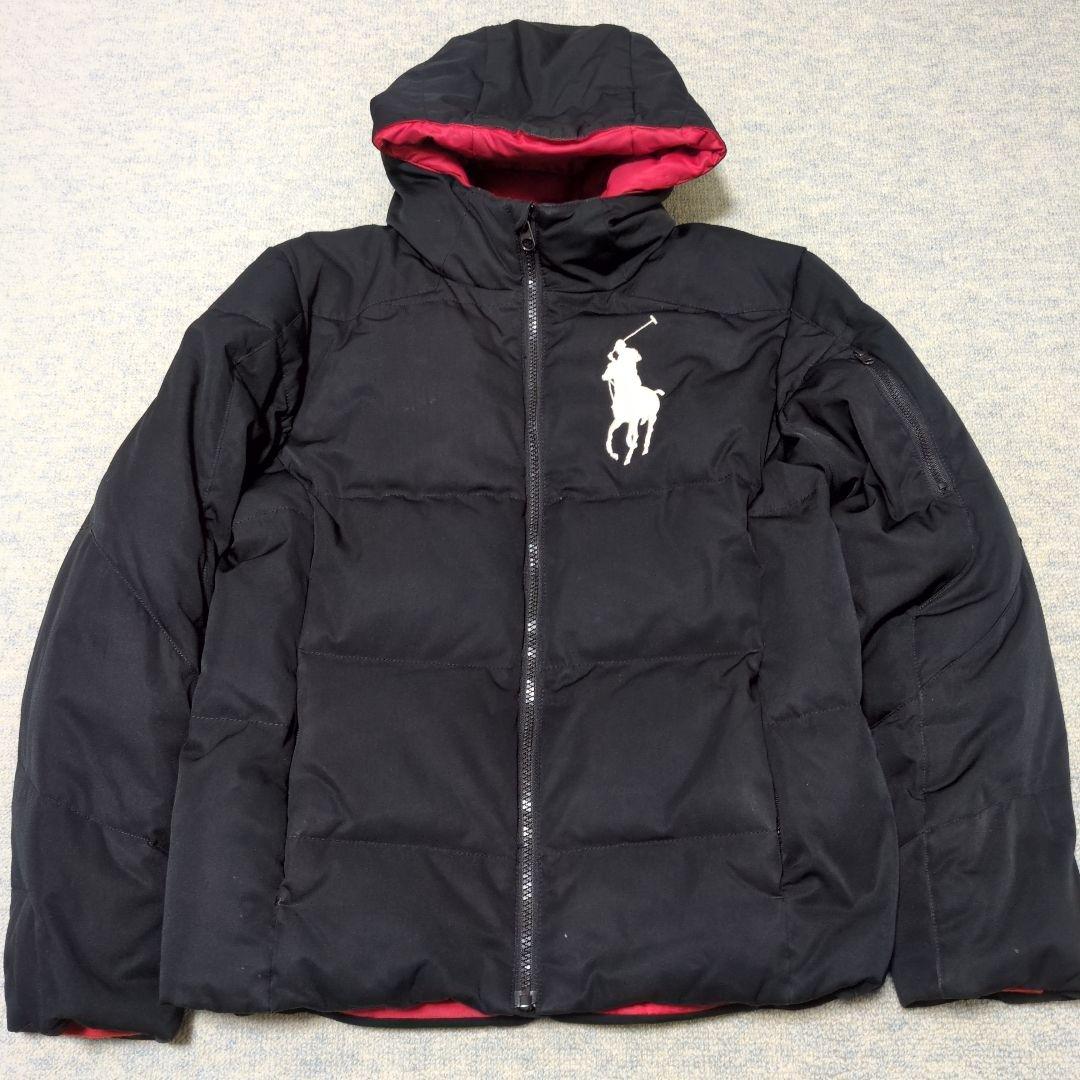 ラルフローレン ビックポニー刺繍 ダウンジャケット フーディ 黒 L14-16
