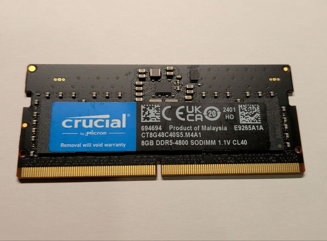 メモリー Crucial 8GB DDR5-4800 SODIMM CT8G48C40S5